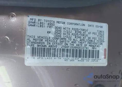 1999 Lexus Rx 300 z USA, uszkodzony, nr VIN JT6HF10U8X0010741